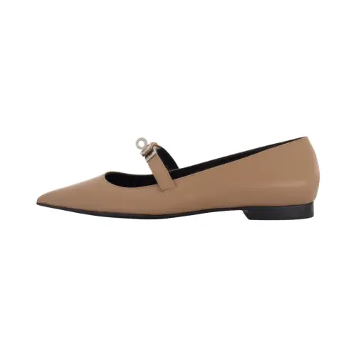 HERMES Kelly Flat Casual Shoes 1CM Women's Light Brown