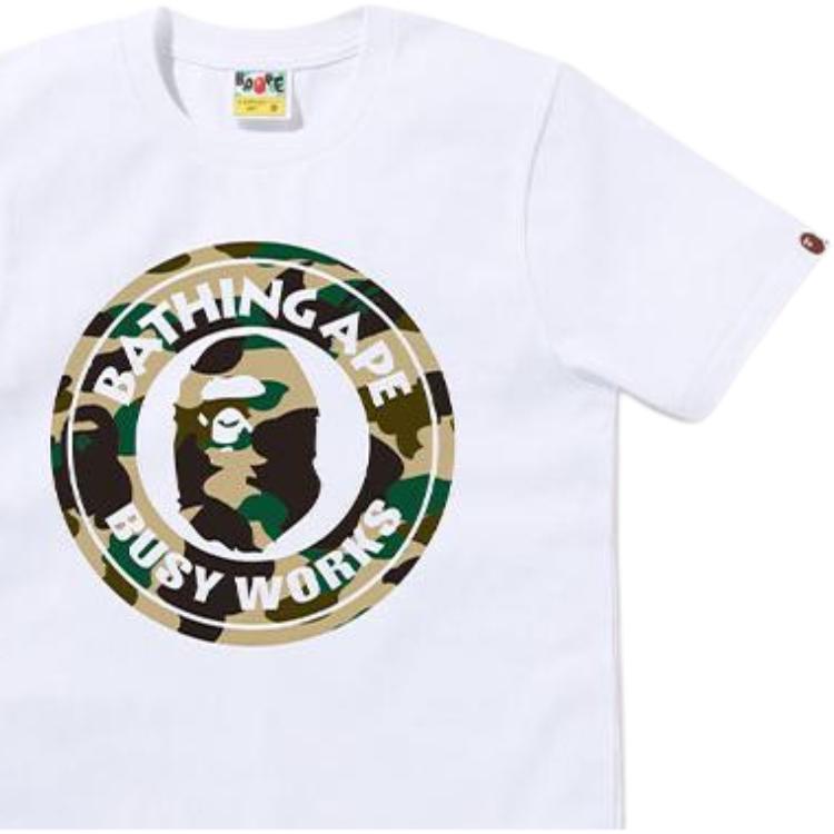Женская футболка A BATHING APE с круглым логотипом (белая) — Черно-зеленый — фото 5