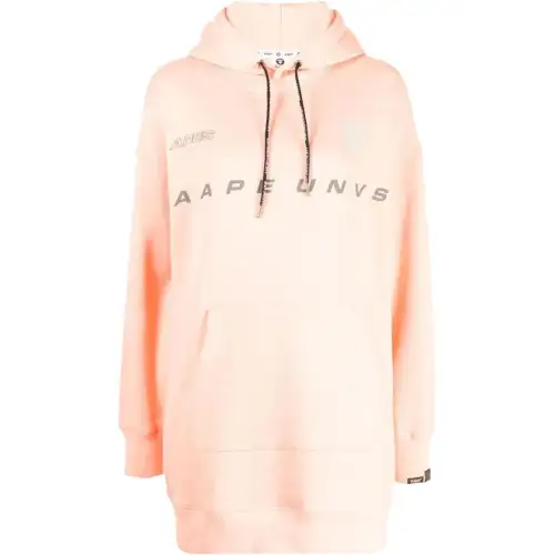 A BATHING APE Long Sleeved Dresses Women's Pink Hooded Non Detachable Moderate Midi Skirt