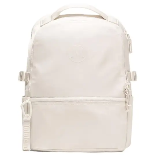 lululemon New Crew 22L регулируемые лямки с мягкой подкладкой, водонепроницаемый, с множеством карманов, модный и портативный, нейлоновый рюкзак, одинаковый стиль для мужчин и женщин, стиль для пар, светлый цвет слоновой кости с игривым хаки