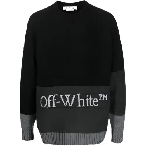 OFF WHITE Blocked Intarsia Logo Wool Crew Sweater