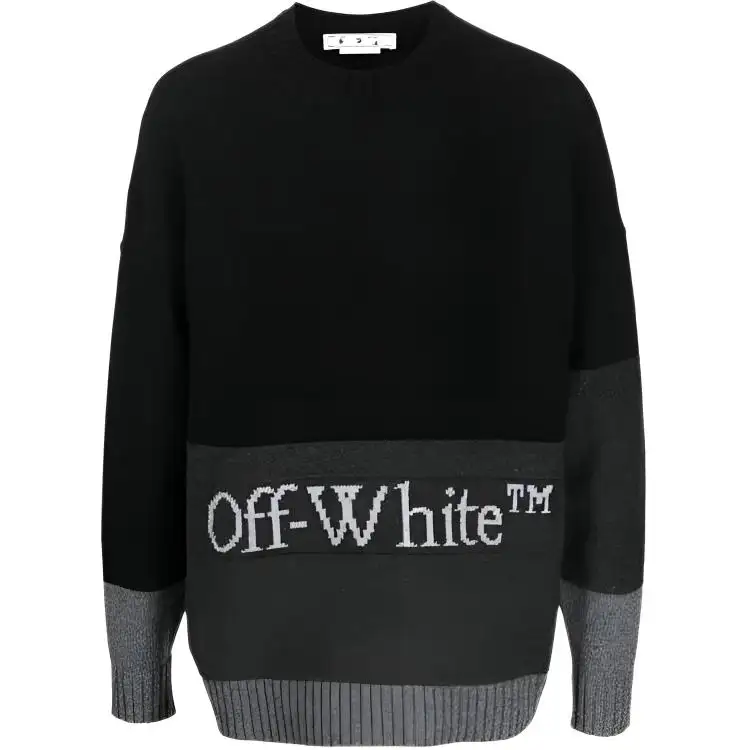 OFF WHITE Blocked Intarsia Logo Wool Crew Sweater