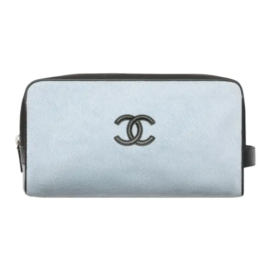 CHANEL Chanel 26M Coco-Beach Beach, классическая сумка из ткани с двойным логотипом C, телячьей кожи и серебристого металла, женский клатч большого размера синего и черного цвета