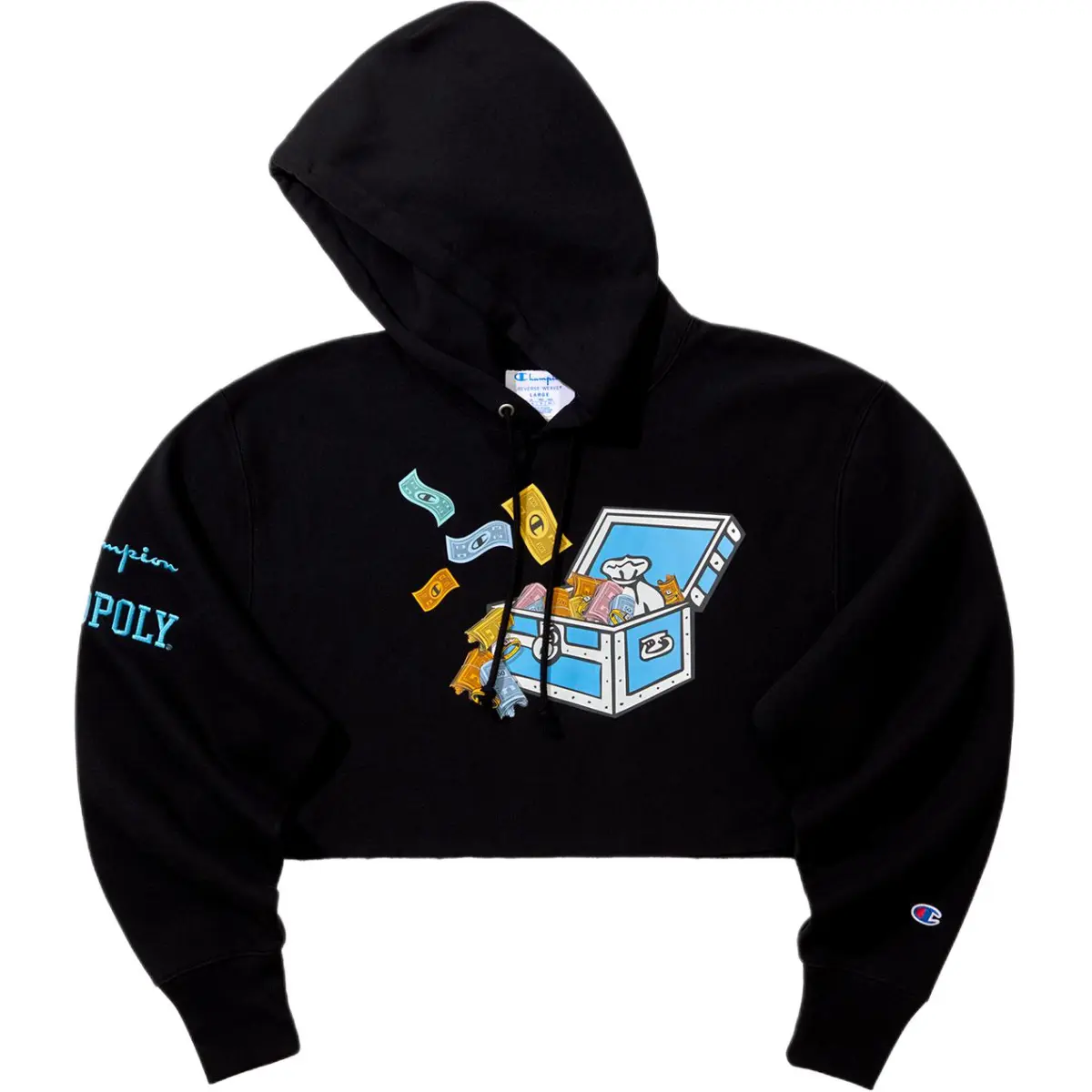 Champion x Hasbro Champion Print Logo Athleisure Thickened And Fleece Lined Short Sweatshirt Women's Black