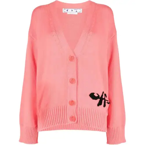 OFF-WHITE logo-intarsia cotton-blend cardigan
