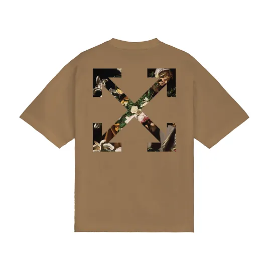 OFF-WHITE SS26 Ретро Американская классическая цветочная картина маслом со стрелкой дизайн модная легкая роскошная тенденция большой бренд универсальная футболка с короткими рукавами одинакового стиля для мужчин и женщин