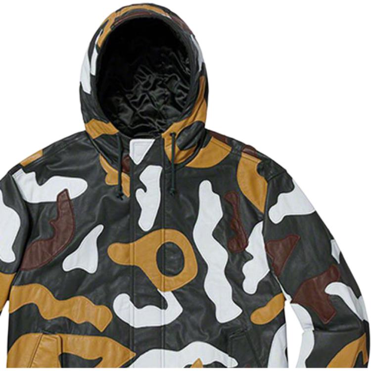 Куртка Supreme FW19 Week 12 Camo Leather Hooded Jacket Green Camo (зеленый камуфляж) — фото 5