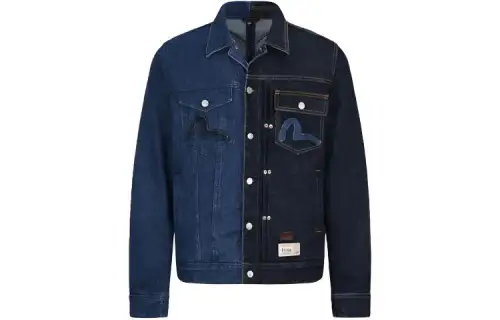 EVISU Denim Jackets Men's Blue Lapel Moderate Straight Fit
