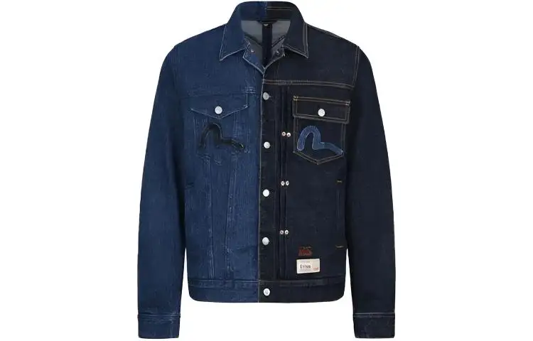 EVISU Denim Jackets Men's Blue Lapel Moderate Straight Fit