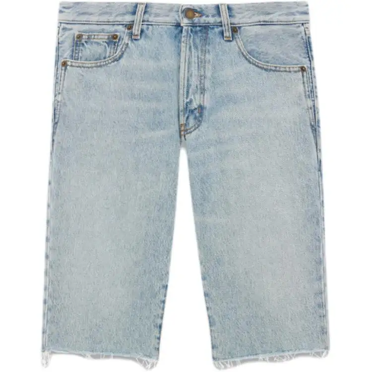 SAINT LAURENT Raw Cut Edge Knee Length Denim Shorts