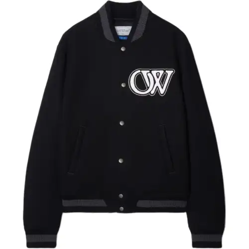OFF-WHITE logo-appliqué varsity bomber jacket