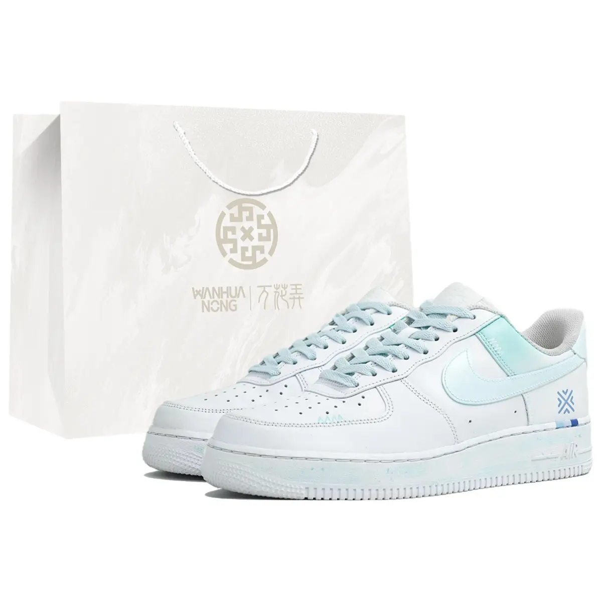 Nike Air Force 1 Wan Hua Nong, Mint Blue, Shopping Bag Slip Resistant Cushioning Low top Skateboard Shoes Unisex