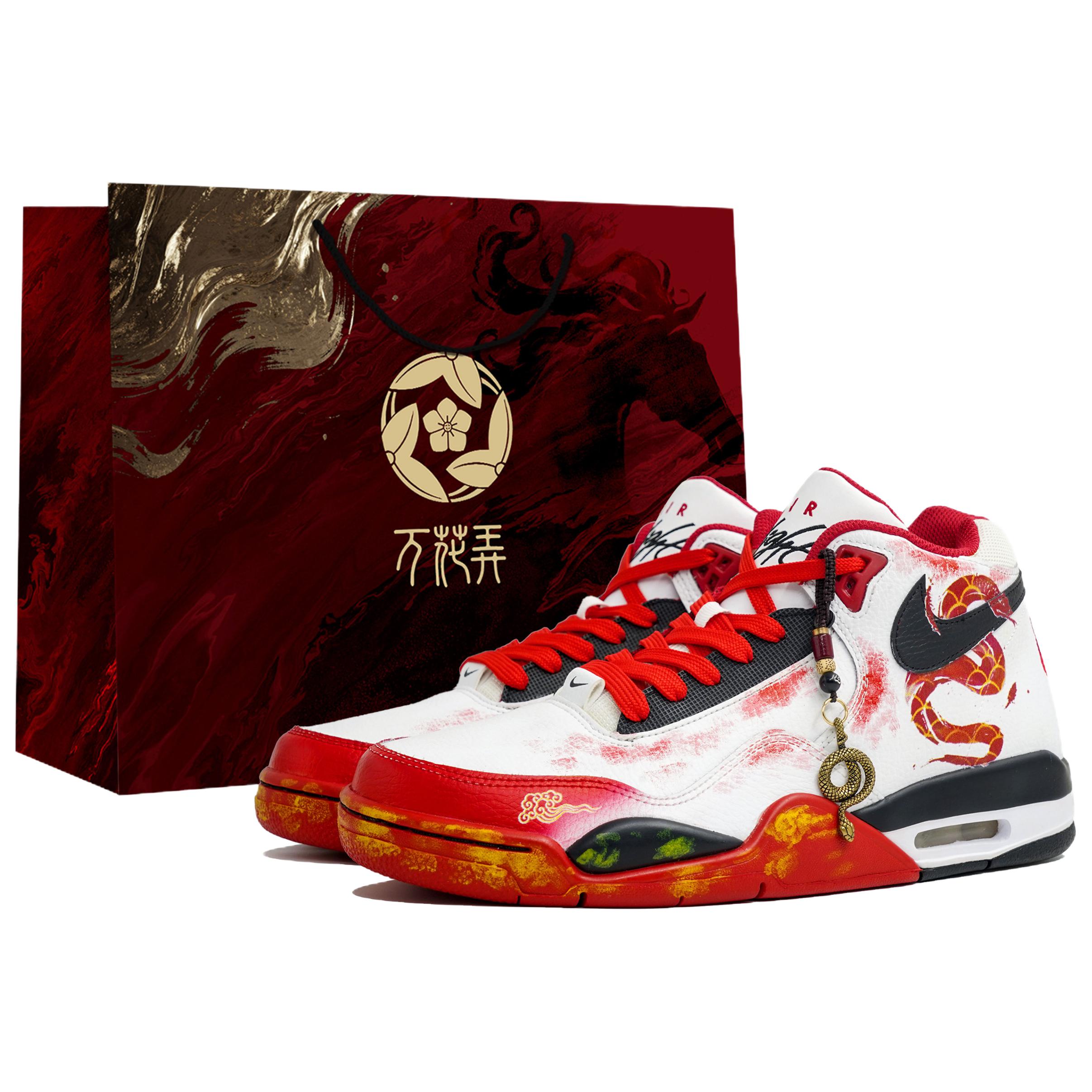 Nike Flight Legacy Slip Resistant Abrasion Resistant Mid top Vintage Basketball Shoes Unisex Red White Black