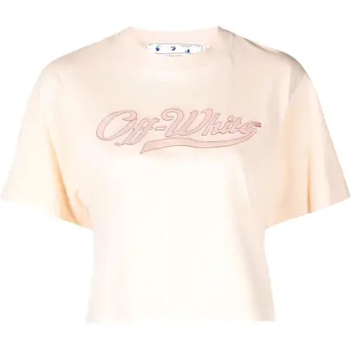 OFF-WHITE logo-embroidered cropped T-shirt