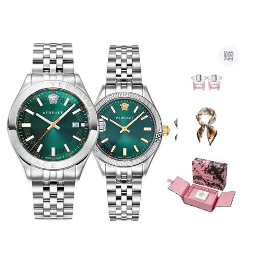 VERSACE Versace, quartz watch strap stainless steel, green dial for men and women, perfume, gift box, elegant jewelry, quartz mechanism, light luxury style, for beloved