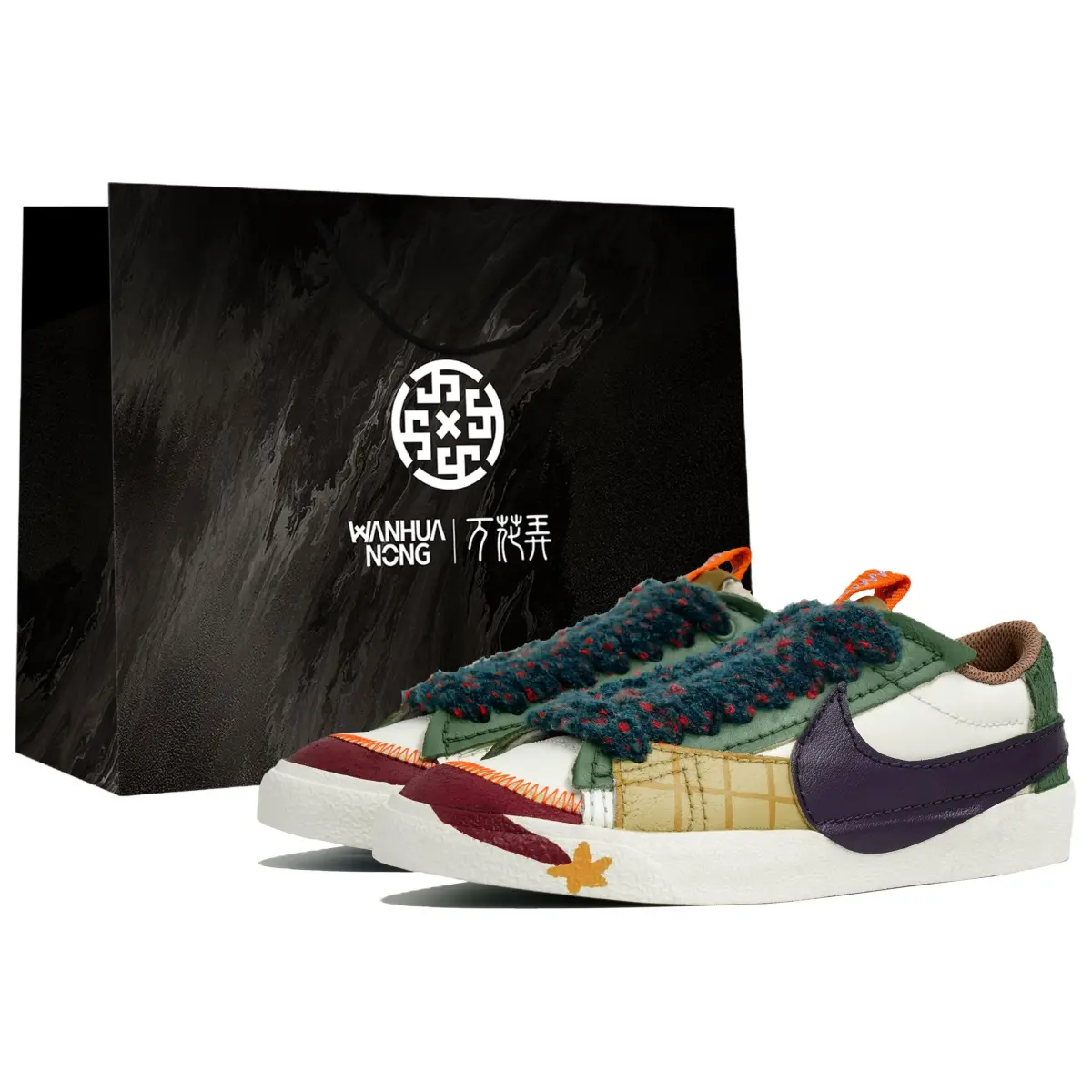 Nike Blazer Low Myriad Flowers, Stars, Shopping Bag Slip Resistant Abrasion Resistant Low top Skateboard Shoes Women's