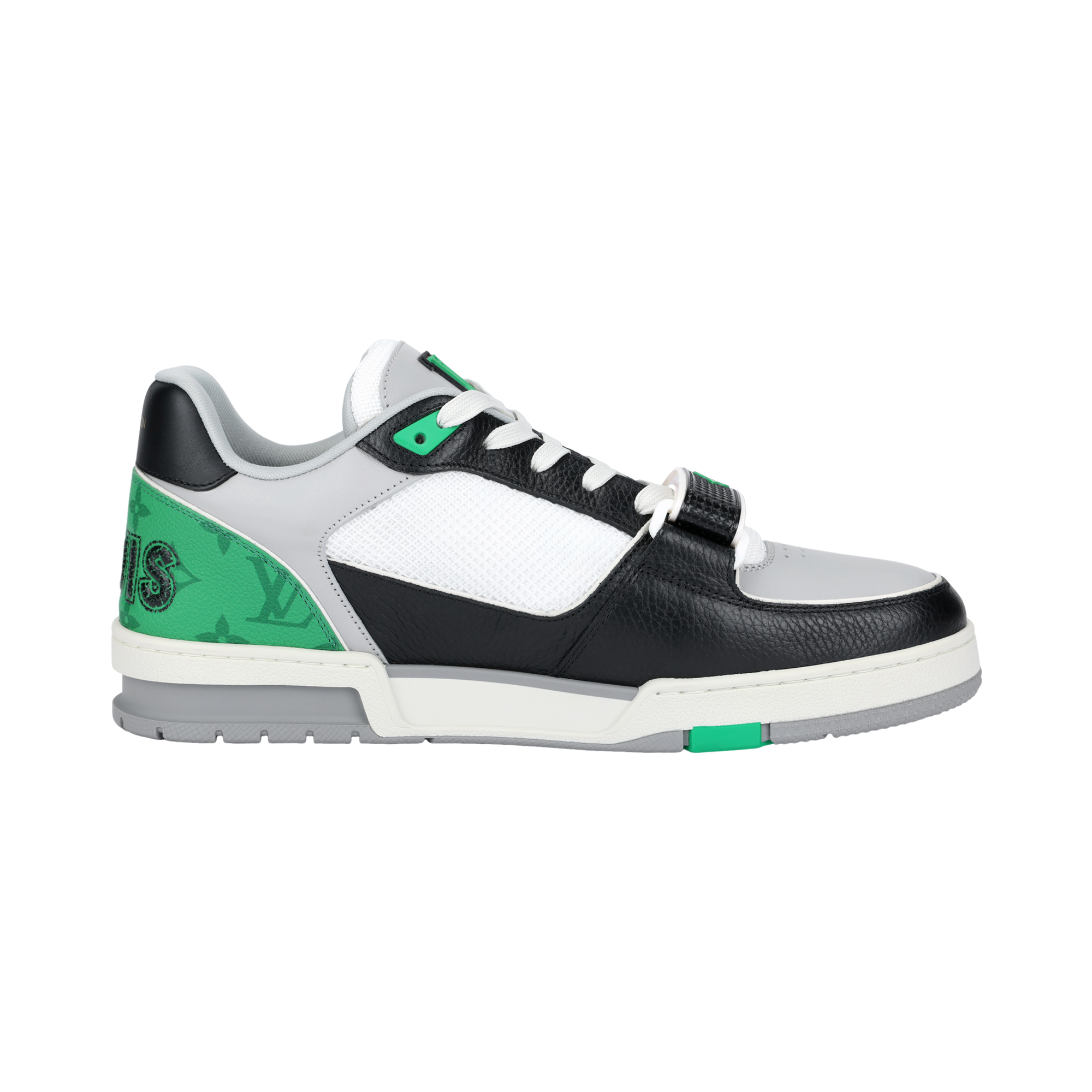 Мужские кеды Louis Vuitton Trainer (черно-зелено-белые) — фото 2