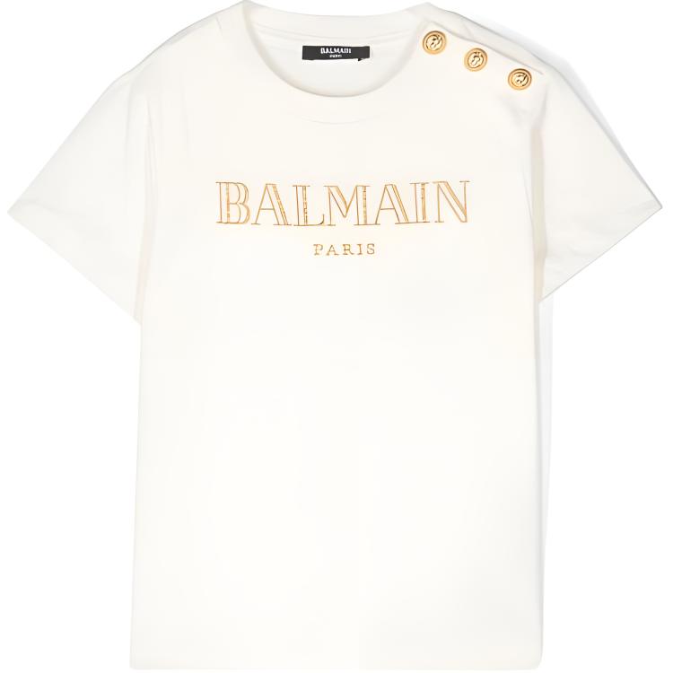 Детская футболка BALMAIN с круглым вырезом (белая)