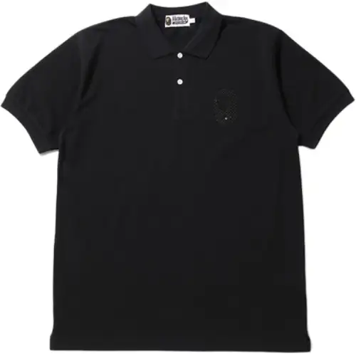 A BATHING APE Polo Shirts Men's Black Turndown Pointed Collar Moderate Straight Fit