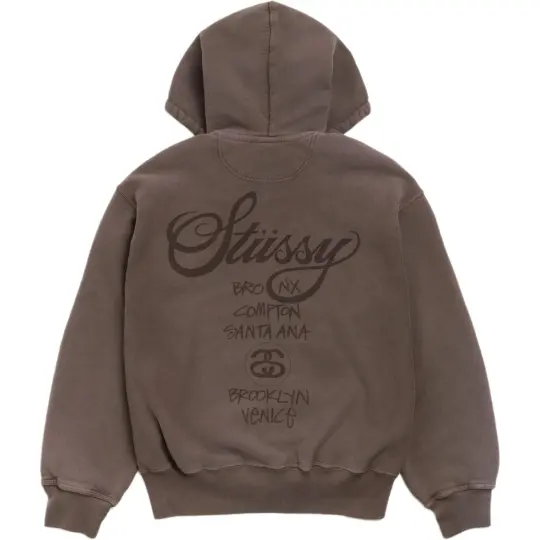 Stussy World Tour Series SS26 WORLD TOUR Hoodie на молнии. Модная универсальная толстовка с капюшоном и длинными рукавами в стиле ретро с буквенным принтом на спине, одинаковый стиль для мужчин и женщин.
