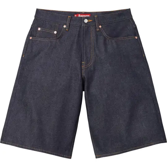 Supreme SS26 SS26 WEEK11 Baggy Selvedge Denim Короткие свободные прямые шорты из стираного денима для мужчин и женщин.