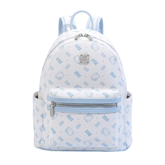 Sanrio Hello Kitty Hello Kitty, красивый и универсальный нишевый классический кожаный рюкзак с ретро-принтом, женская сумка, рюкзак из ПВХ и ПУ, обычный женский розовый, синий