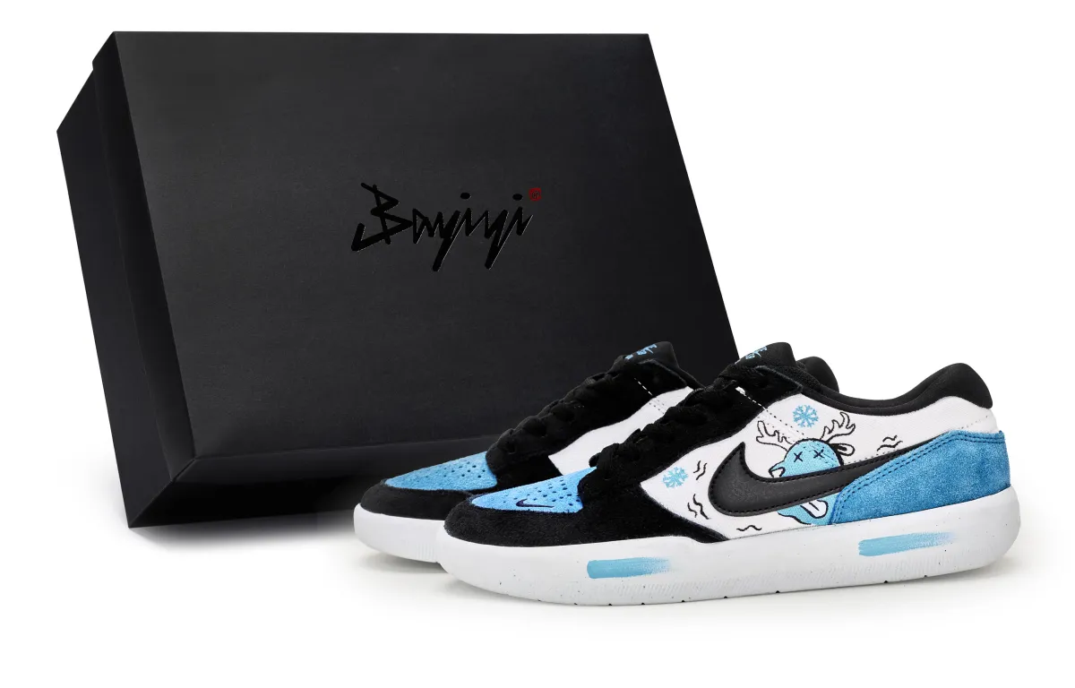 Nike SB Force 58 Slip Resistant Abrasion Resistant Low top Skateboard Shoes Unisex Black White Blue
