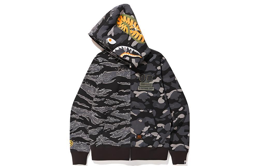Мужские худи A BATHING APE A BATHING APE x Undefeated Tiger Shark Half Full Zip Hoodie (темный камуфляж) — фото 2
