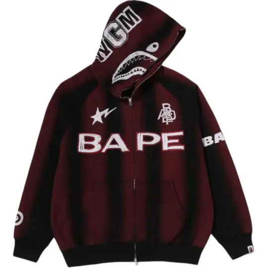 Толстовка A BATHING APE SS26 футбольной серии с градиентом и застежкой-молнией акулы с капюшоном, расписанная вручную граффити, одинаковый стиль для мужчин и женщин
