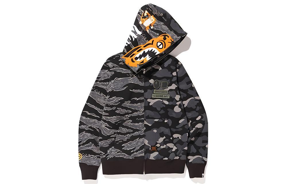 Мужские худи A BATHING APE A BATHING APE x Undefeated Tiger Shark Half Full Zip Hoodie (темный камуфляж) — фото 1
