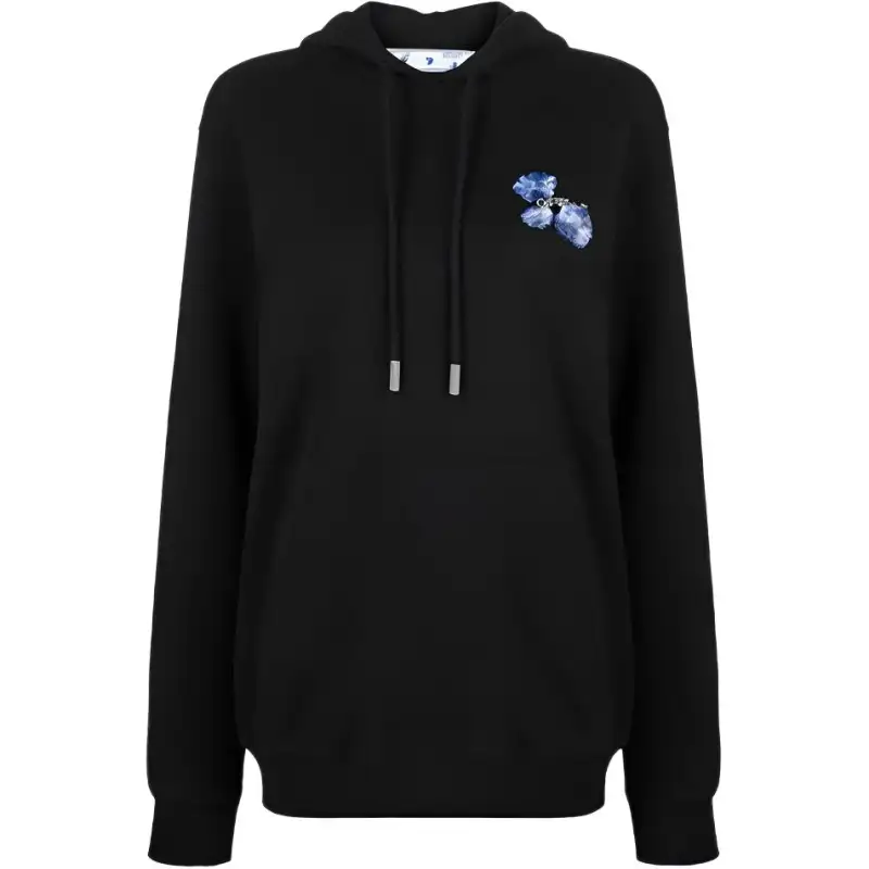 OFF WHITE Women's Embroidered Floral Arrow Reg Hoodie Black