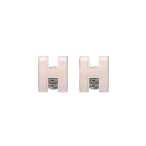 HERMES POP H Stud Earrings Women's Candy Pink, With Silver Inlay