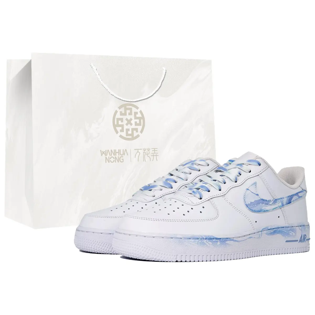 Nike Air Force 1 07 Wan Hua Tang, Mystical Planet, Box Abrasion Resistant Low top Skateboard Shoes Unisex Blue White