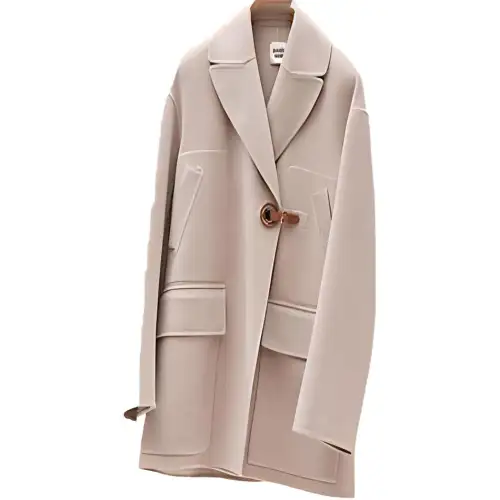 HERMES Coats Women's Light Camel Lapel Moderate Straight Fit