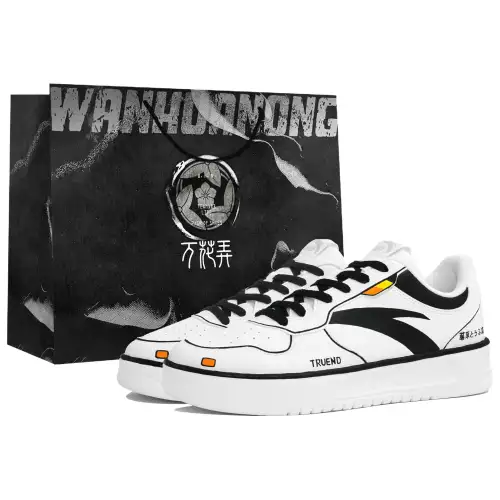 Anta Slip Resistant Abrasion Resistant Low top Skateboard Shoes Unisex Black White