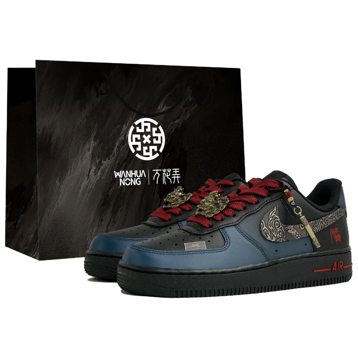 Nike Air Force 1 Slip Resistant Abrasion Resistant Low top Skateboard Shoes Unisex Black Gold