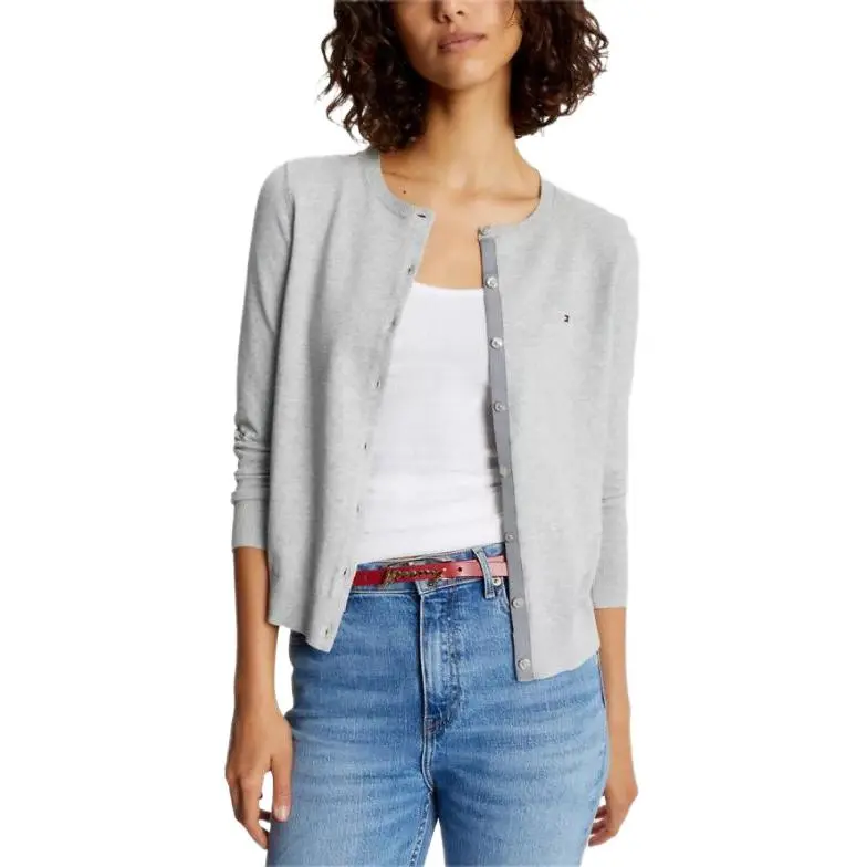 Tommy Hilfiger Solid Button Up Cardigan Sweaters Grey Heather Sweater Women's Gray