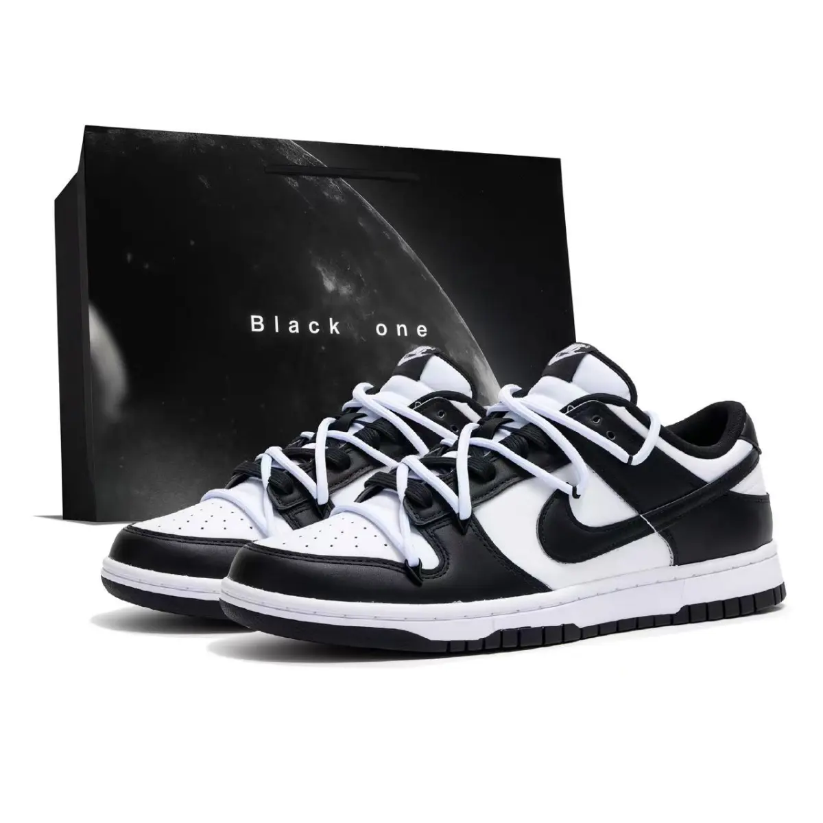 Nike Dunk Classic, Deconstructed Double Shoelace Low top Skateboard Shoes Unisex Black White