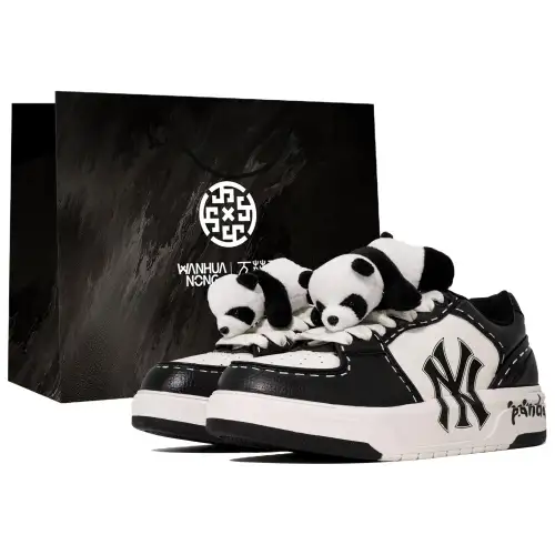 MLB Chunky Liner PU Multiflower, Panda Black, Shopping Bag Abrasion Resistant Low top Skateboard Shoes Unisex