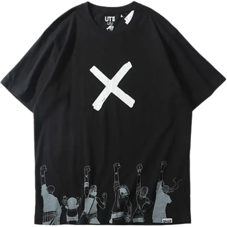 UNIQLO T Shirts Unisex Black Crew Neck Moderate Straight Fit