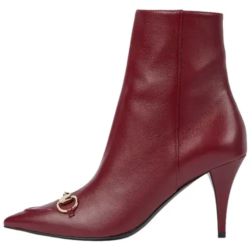 GUCCI Horsebit Leather Ankle Boots 8.5cm Women's Red