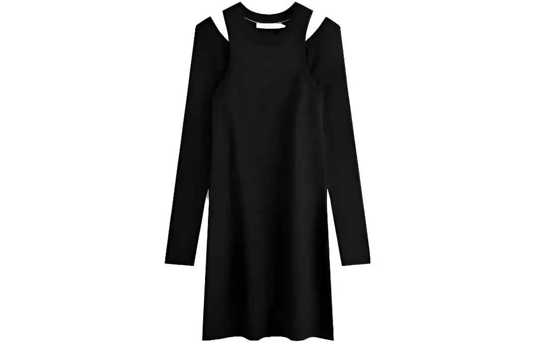 Calvin Klein Long-Sleeved Dresses Women's Space Black Moderate A-line Skirt