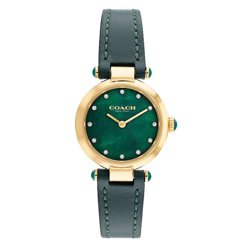 COACH Cary Wrist Watches Quartz Movement Cow Leather Strap Green Dial Women's Watch