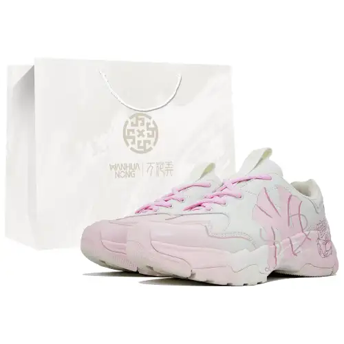 MLB Big Ball Chunky Kaleidoscope, Spring Letter, Box Slip Resistant Low top Chunky Sneakers Unisex White Pink