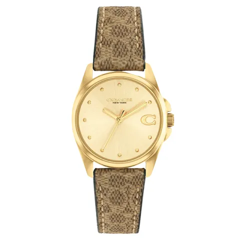 COACH Wrist Watches Quartz Movement Leather Strap Gold Dial Women's Watch