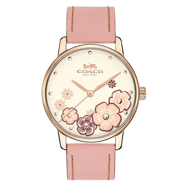 COACH GRAND Wrist Watches Quartz Movement Cow Leather Strap Pink Watch Dial Women's Watch