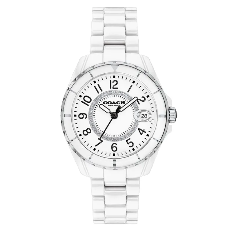 COACH PRESTON Wrist Watches Quartz Movement Ceramic Strap 33.25mm White Dial Women's Watch 30m Water Resistant