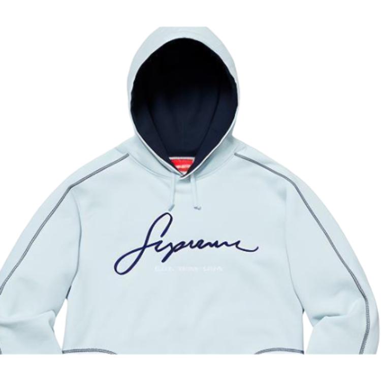 Худи Supreme SS19 Contrast Embroidered Hooded Sweatshirt (синее) — фото 3