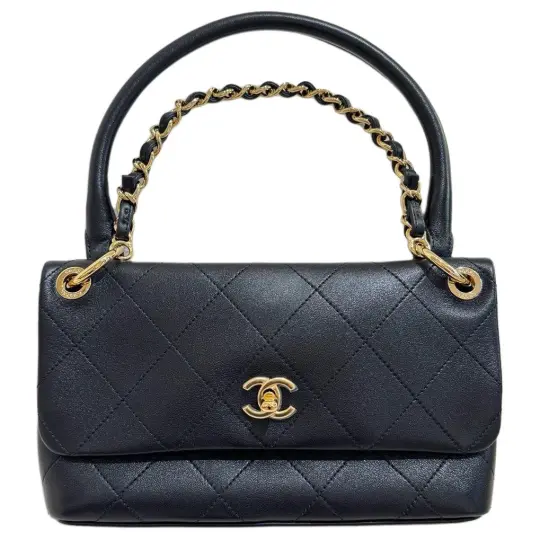 CHANEL Сумка на плечо из кожи овчины и металла золотого цвета с двойной буквой C и логотипом CHANEL, стеганая кожаная цепочка с бриллиантами, обычный женский черный цвет