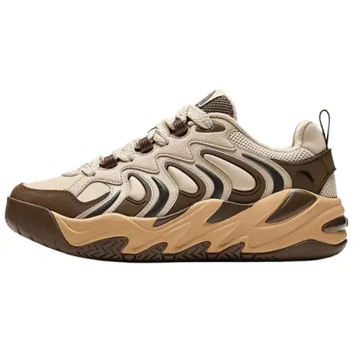 Anta Textile, Synthetic Leather Low top Casual Shoes Men's Beige Brown